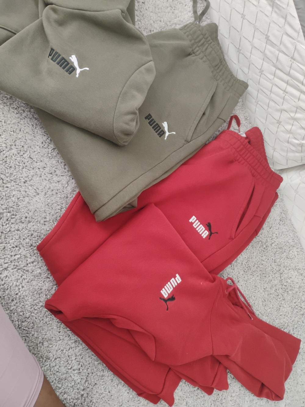 Puma Men's Olive and Red Logo Pullover and Sweatpants Sets